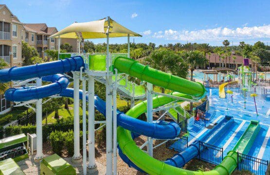 What to expect from a Windsor Hills rental—sunny days by the pool and a winding slide perfect for kids and adults