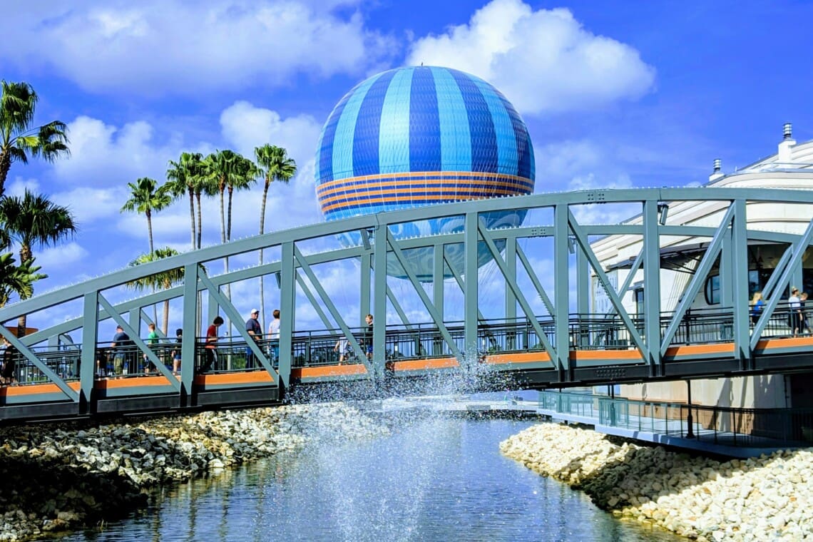 Disney Springs parking area near the bridge and fountain at Disney Springs Orlando