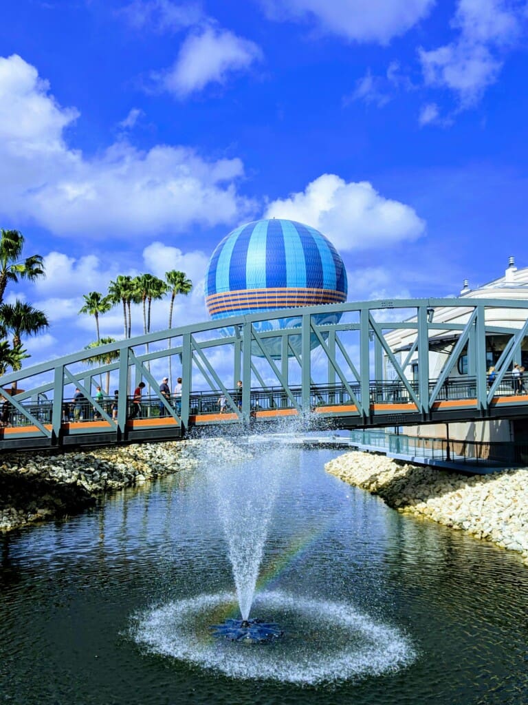 Disney Springs parking area near the bridge and fountain at Disney Springs Orlando
