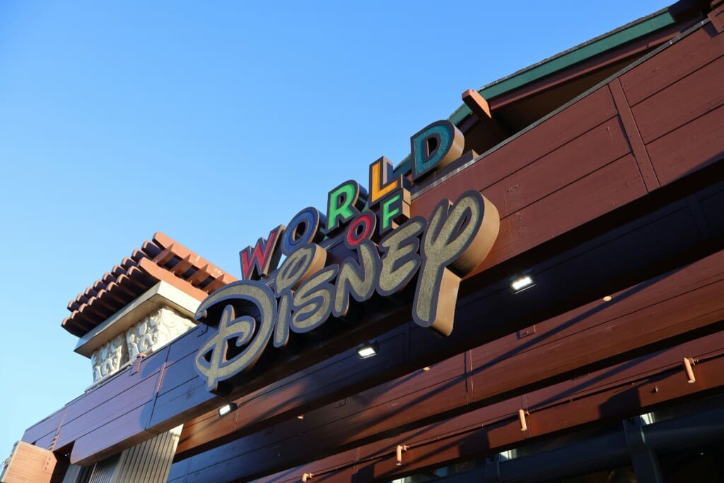 World of Disney store at Disney Springs featuring colorful Disney merchandise and themed displays, one of the free things to do at Disney Springs