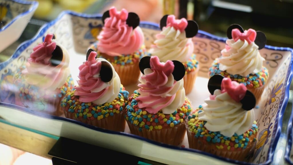 Mickey Mouse ears cupcake from the best snacks at Disney Springs dessert shops